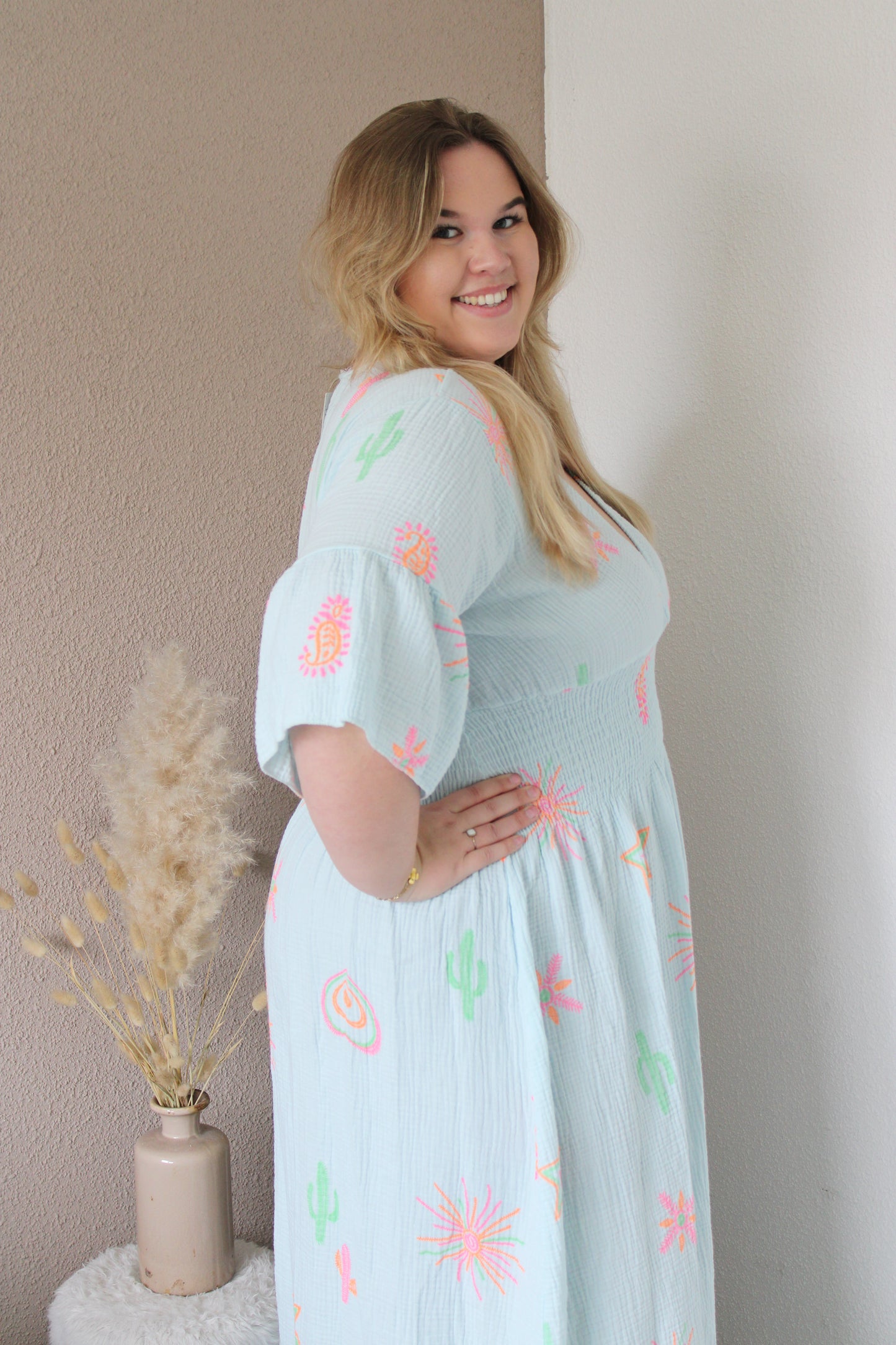 Mousseline maxi jurk blauw