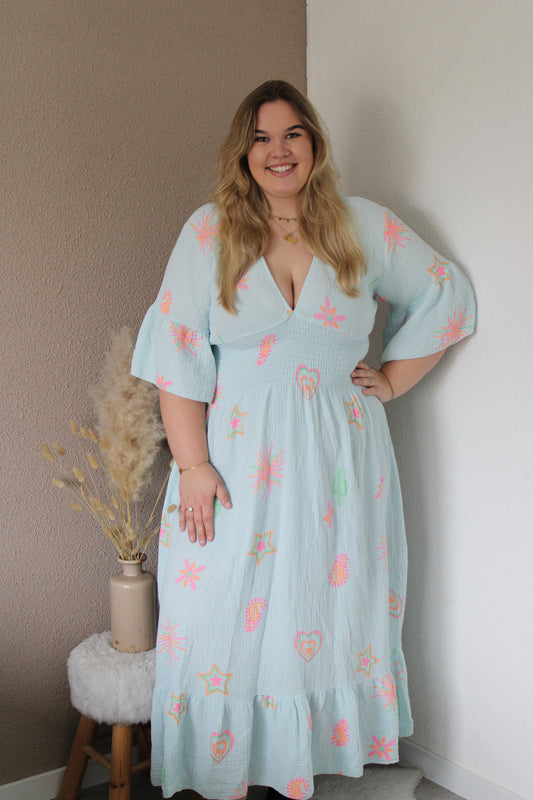 Mousseline maxi jurk blauw