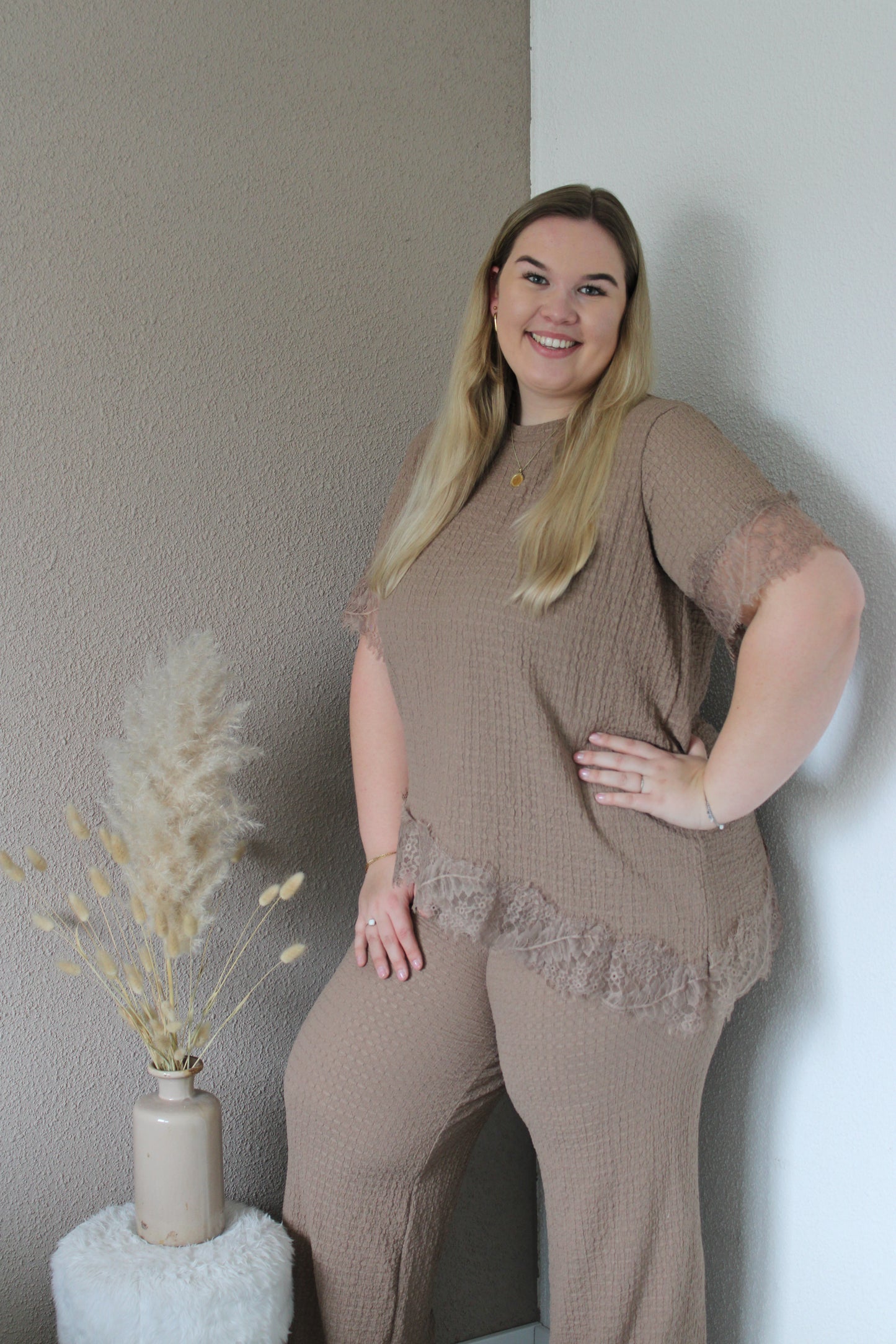 Tweedelige kanten set bruin