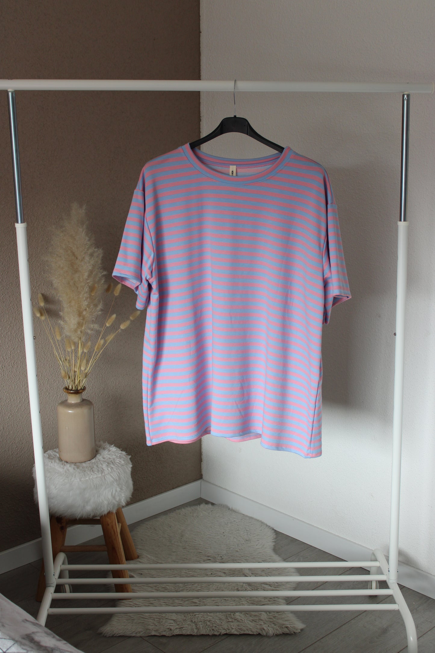 Gestreept t-shirt roze-blauw
