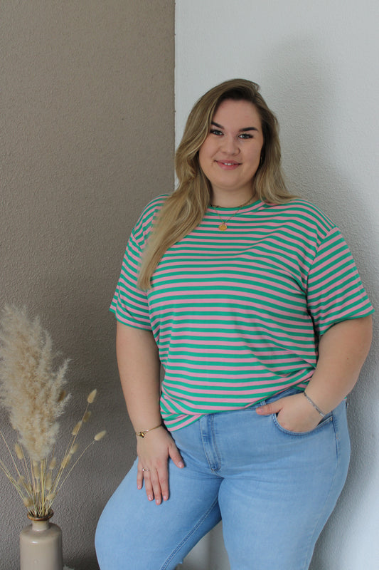 Gestreept t-shirt roze-groen