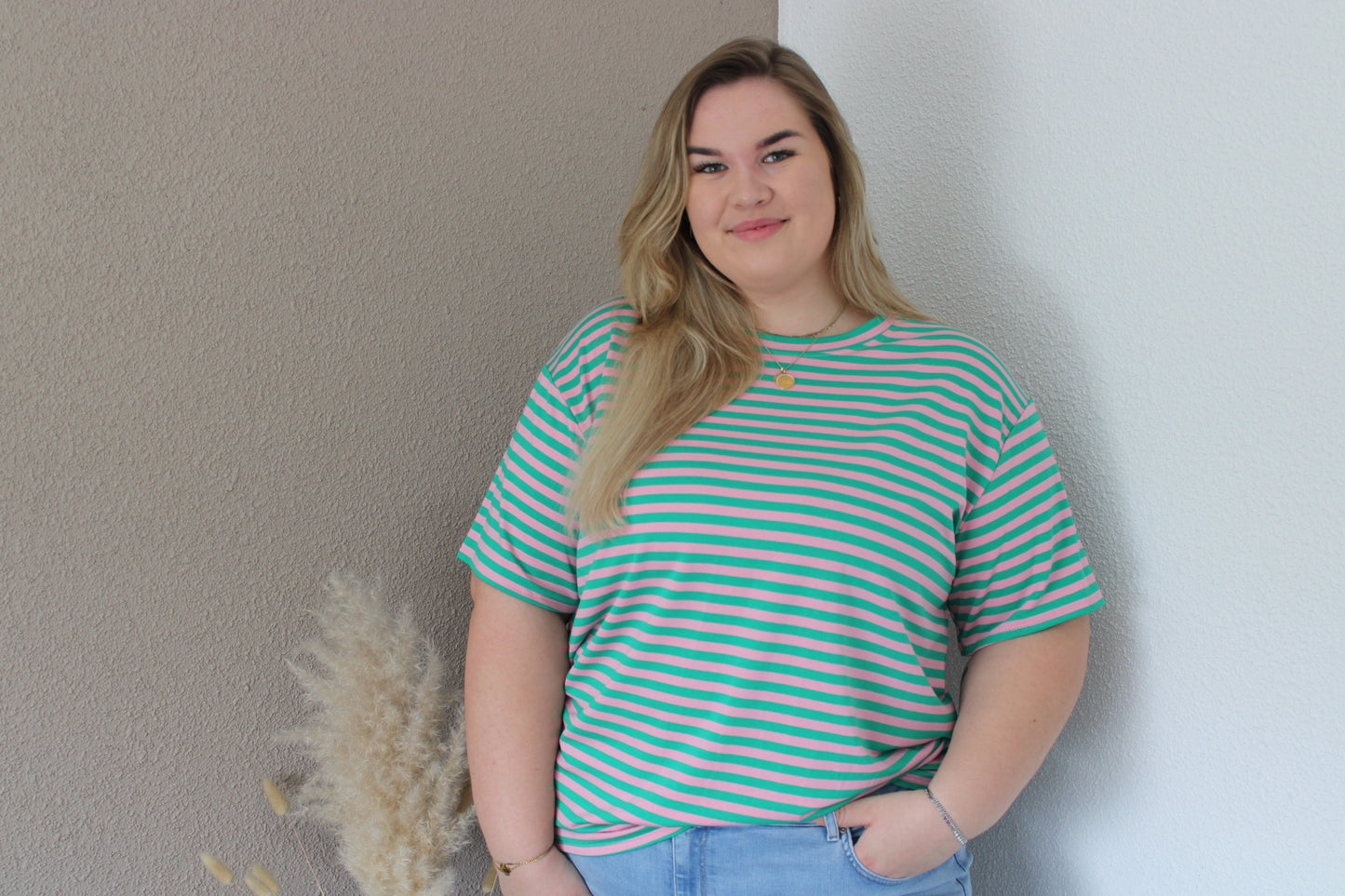 Gestreept t-shirt roze-groen