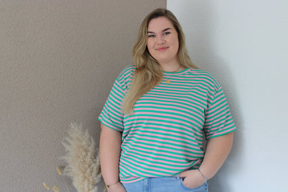Gestreept t-shirt roze-groen
