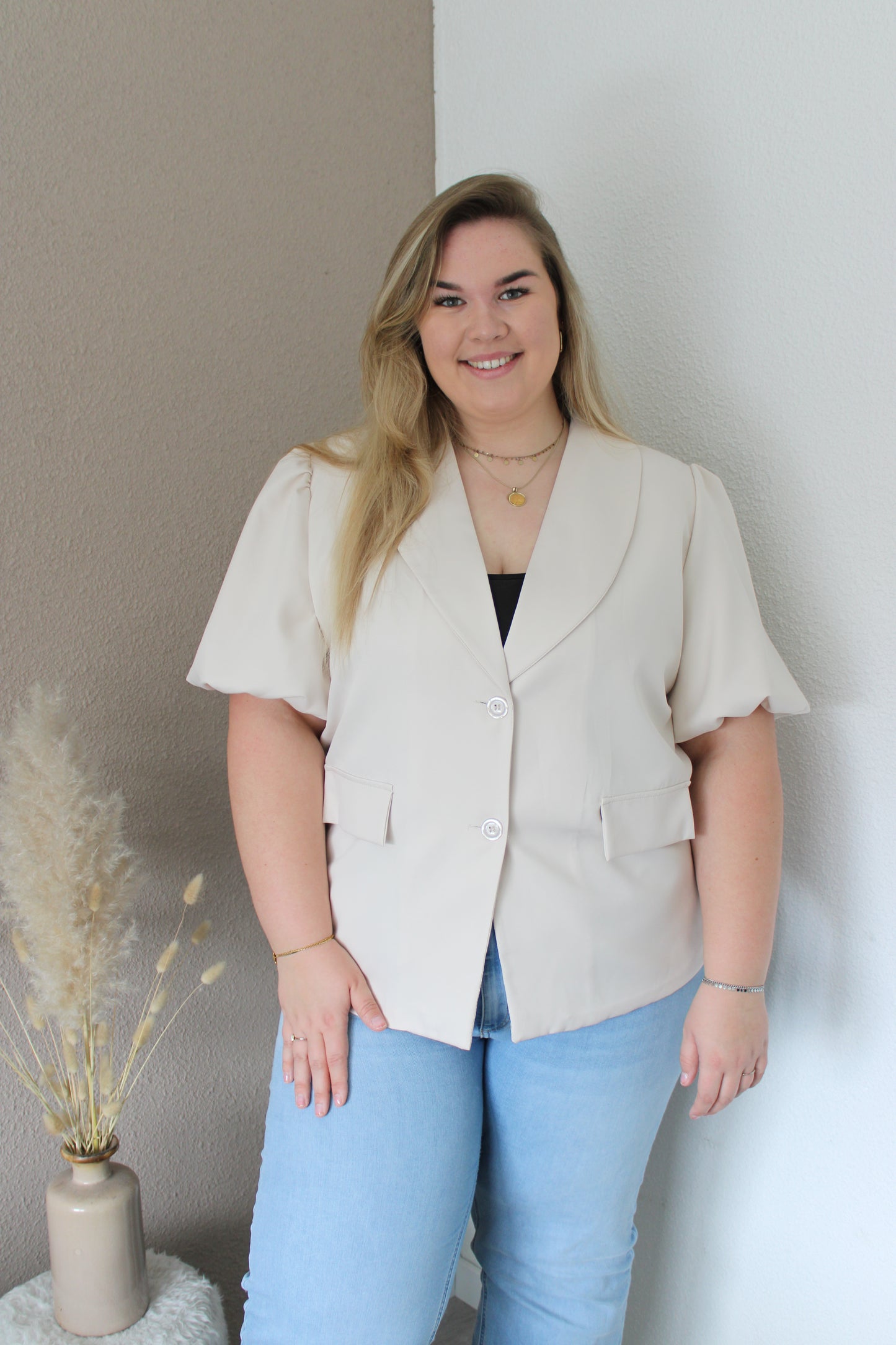 Korte mouwen blazer beige