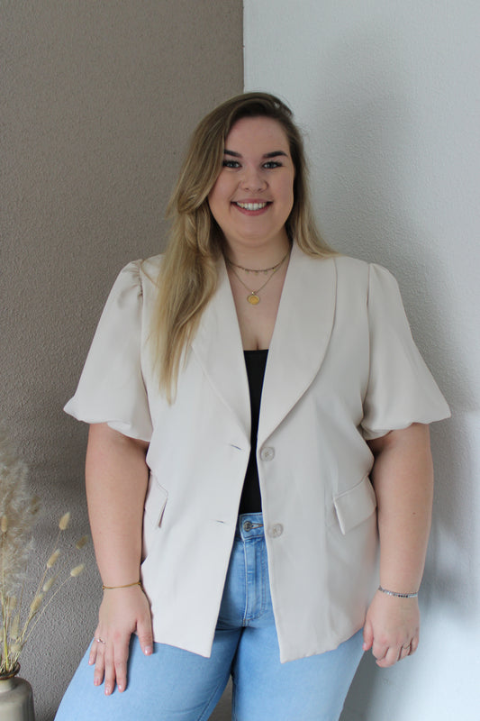 Korte mouwen blazer beige