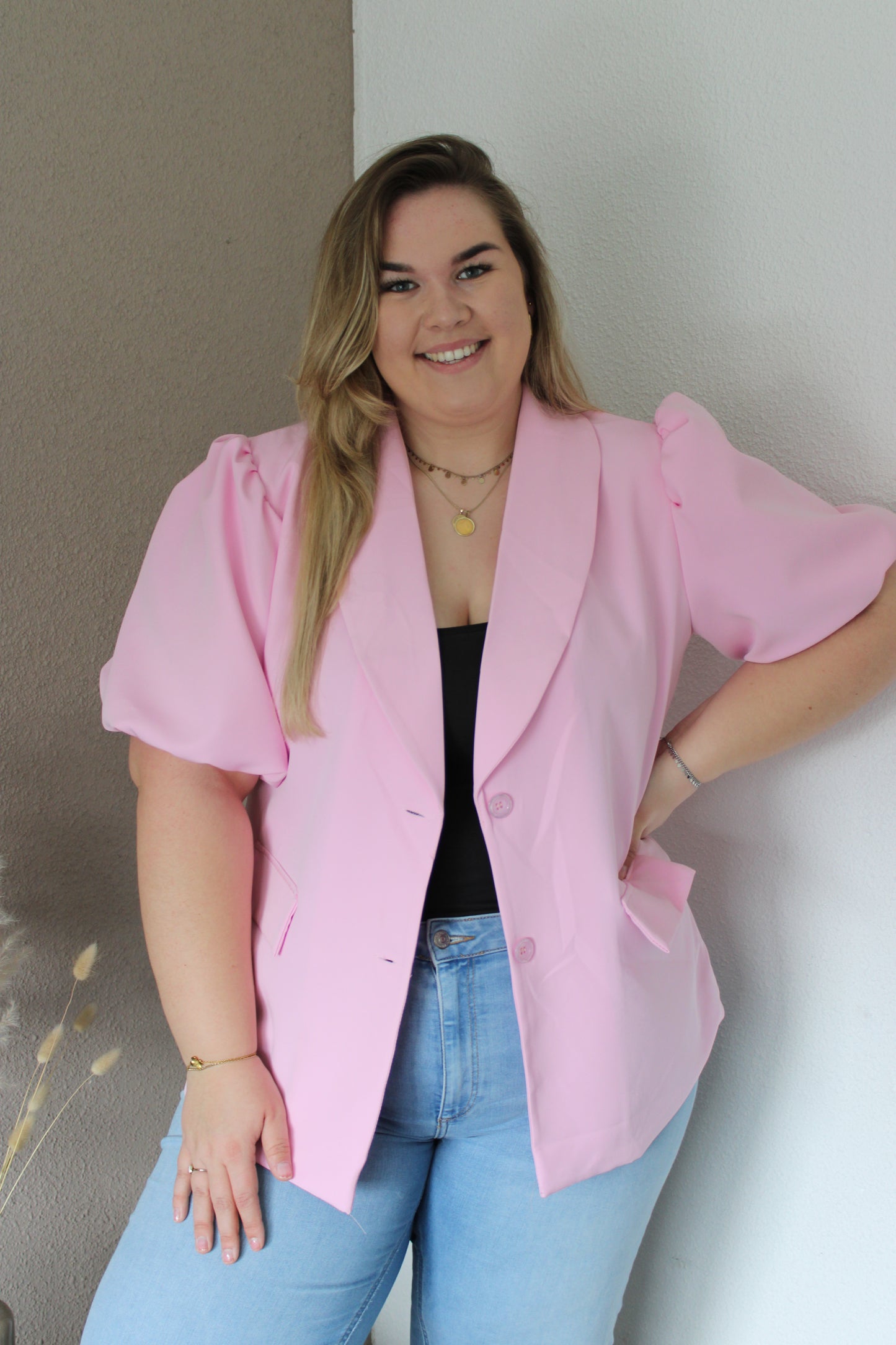 Korte mouwen blazer roze